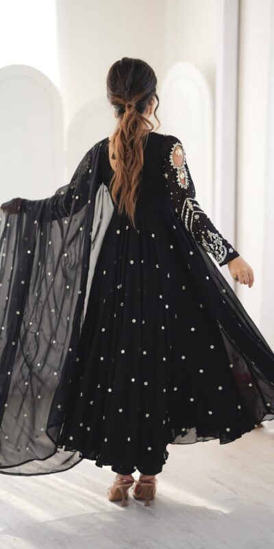 JF 056 Black Faux Georgette Salwar Suit with Mirror Work & Embroidery Work. Get it for ₹2349. Delivery 4-6 Working Days. Shop now. | Jump Suits, Salwar suit, Casual Suits, Creative suits, Designer Suits, Palazzo Suits, Party Wear Suits, Patiala Suits, Straight Suits