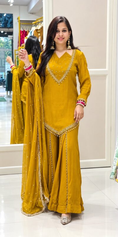 JF 054 Mustered Color Roman Silk Salwar Suit with Embroidery Work. Available at ₹2399 only. Delivery 4-6 Working Days. Shop now. | Jump Suits, Salwar suit, Casual Suits, Creative suits, Designer Suits, Palazzo Suits, Party Wear Suits, Patiala Suits, Straight Suits