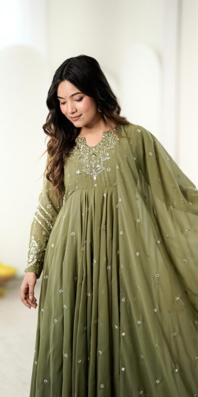 JF 056 Sage Green Faux Georgette Salwar Suit with Mirror Work & Embroidery Work. Get it for ₹2349. Delivery 4-6 Working Days. Shop now. | Jump Suits, Salwar suit, Casual Suits, Creative suits, Designer Suits, Palazzo Suits, Party Wear Suits, Patiala Suits, Straight Suits
