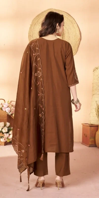 DIVA 177 Brown Thread Embroidery & Embroidery Work Salwar Suit in Brown Marina Silk. Now at just ₹2399. Delivery 4-6 Working Days. Shop now. | Jump Suits, Salwar suit, Casual Suits, Creative suits, Designer Suits, Palazzo Suits, Party Wear Suits, Patiala Suits, Straight Suits