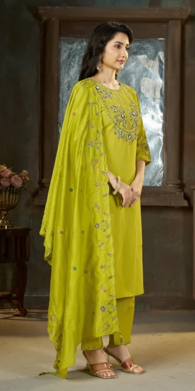 DIVA 177 Light Green Thread Embroidery & Embroidery Work Salwar Suit in Brown Marina Silk. Now at just ₹2399. Delivery 4-6 Working Days. Shop now. | Jump Suits, Salwar suit, Casual Suits, Creative suits, Designer Suits, Palazzo Suits, Party Wear Suits, Patiala Suits, Straight Suits