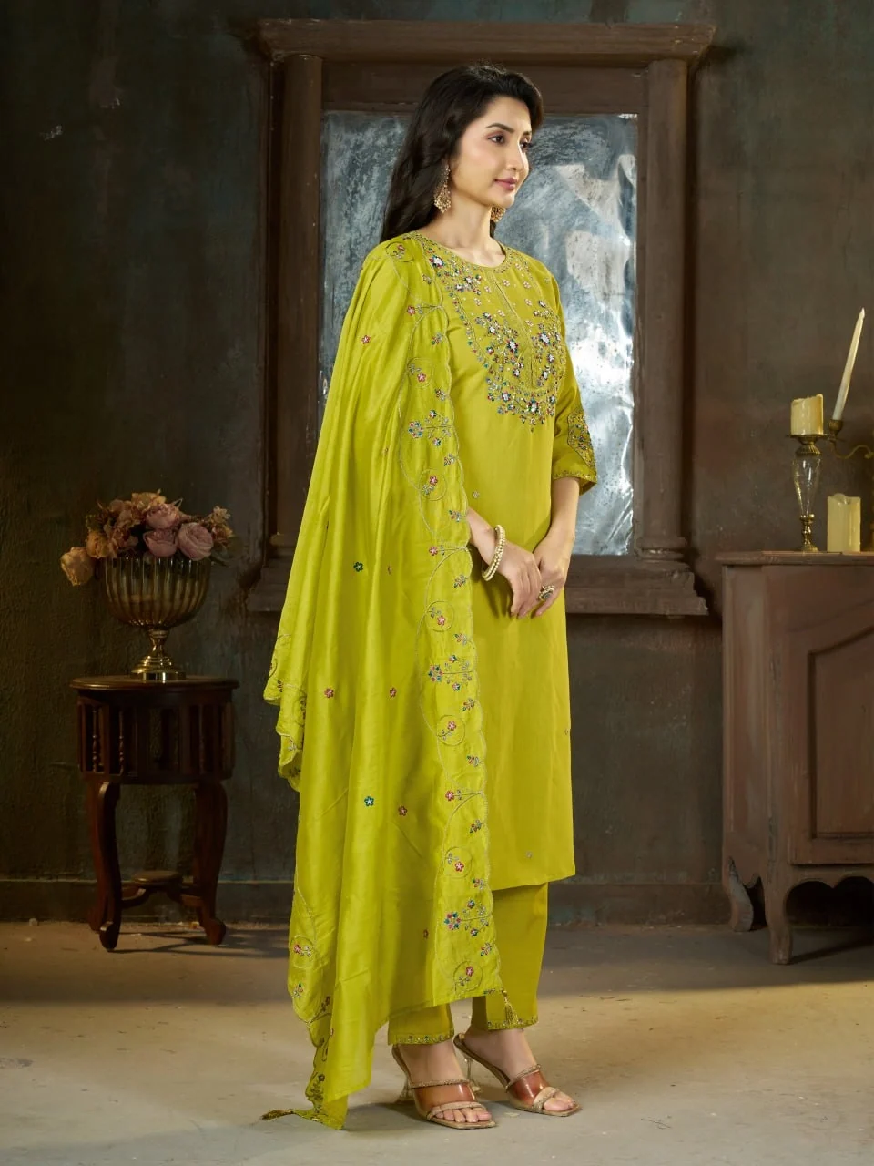 DIVA 177 Light Green Thread Embroidery & Embroidery Work Salwar Suit in Brown Marina Silk. Now at just ₹2399. Delivery 4-6 Working Days. Shop now. | Jump Suits, Salwar suit, Casual Suits, Creative suits, Designer Suits, Palazzo Suits, Party Wear Suits, Patiala Suits, Straight Suits