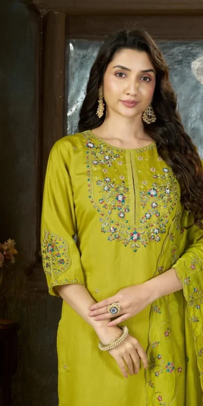DIVA 177 Light Green Thread Embroidery & Embroidery Work Salwar Suit in Brown Marina Silk. Now at just ₹2399. Delivery 4-6 Working Days. Shop now. | Jump Suits, Salwar suit, Casual Suits, Creative suits, Designer Suits, Palazzo Suits, Party Wear Suits, Patiala Suits, Straight Suits