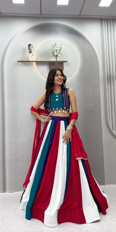 Ram 186 Multi in Pure Cotton Mirror Work & Gamthi Work Lehenga Choli . Exclusive Offer ₹3149. Delivery 4-6 Working Days. Shop now. | Lehenga, Bollywood Lehenga, Creative Lehenga, Designer Lehenga, Embroidered Lehenga, Party Wear Lehenga