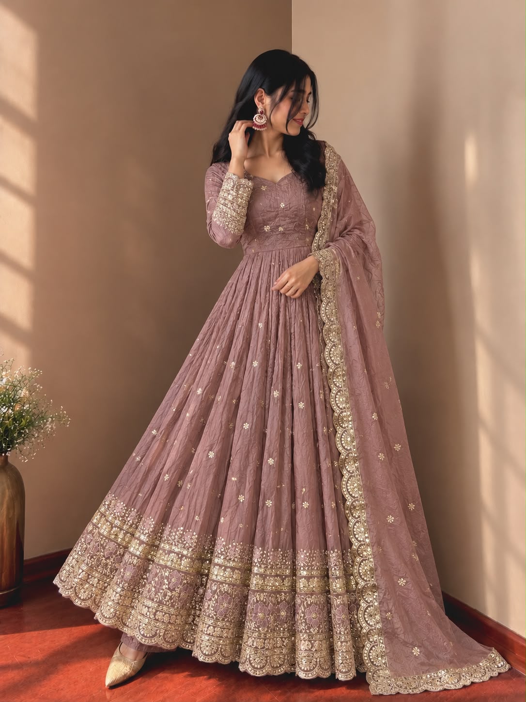 JF 059 Onion Fendy Silk Gown with Embroidery Work & Sequins Work. Special Price ₹2799. Delivery 4-6 Working Days. Shop now. | Gowns, Bollywood Gowns, Creative Gowns, Designer Gowns, Embroidered Gowns, Party Wear Gowns