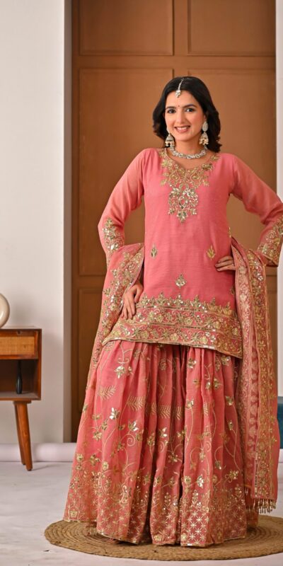 ND 5060 Peach Crunchy Silk Salwar Suit with Embroidery Work. Wedding, Party, Festive, Events Best Price ₹2999. Delivery 4-6 Working Days. Shop now. | Jump Suits, Salwar suit, Casual Suits, Creative suits, Designer Suits, Palazzo Suits, Party Wear Suits, Patiala Suits, Straight Suits