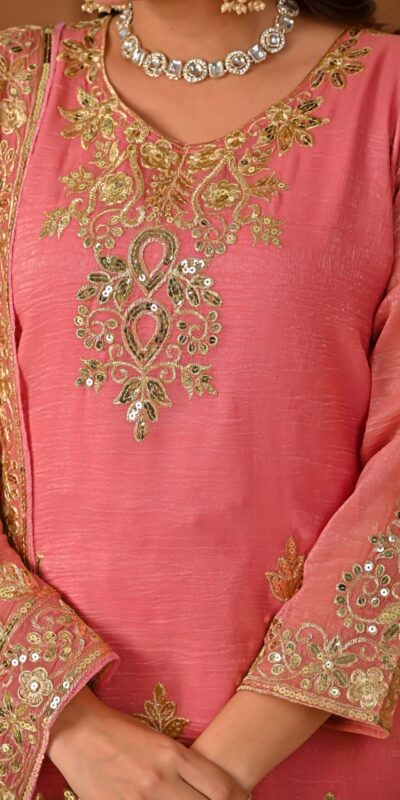 ND 5060 Peach Crunchy Silk Salwar Suit with Embroidery Work. Wedding, Party, Festive, Events Best Price ₹2999. Delivery 4-6 Working Days. Shop now. | Jump Suits, Salwar suit, Casual Suits, Creative suits, Designer Suits, Palazzo Suits, Party Wear Suits, Patiala Suits, Straight Suits