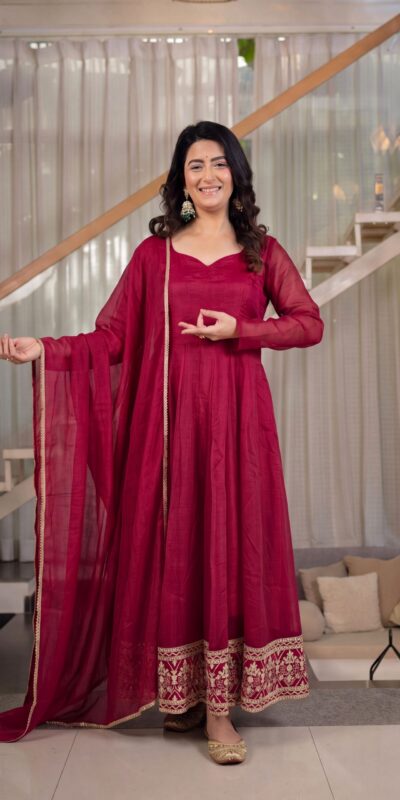 ND 5069 Red Embroidery Work & Sequins Work Salwar Suit in Peach Crunchy Silk. Festive Deal ₹2349. Delivery 4-6 Working Days. Shop now. | Anarkali Suits, Bollywood Anarkali, Creative-Anarkali, Designer Anarkali, Embroidered Anarkali, Party Wear Anarkali