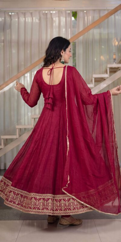 ND 5069 Red Embroidery Work & Sequins Work Salwar Suit in Peach Crunchy Silk. Festive Deal ₹2349. Delivery 4-6 Working Days. Shop now. | Anarkali Suits, Bollywood Anarkali, Creative-Anarkali, Designer Anarkali, Embroidered Anarkali, Party Wear Anarkali