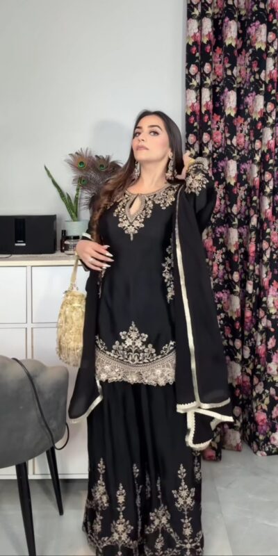 NF 1236 Black Chinon Silk Salwar Suit with Embroidery Work & Sequins Work. Get it for ₹2349. Delivery 4-6 Working Days. Shop now. | Jump Suits, Salwar suit, Casual Suits, Creative suits, Designer Suits, Palazzo Suits, Party Wear Suits, Patiala Suits, Straight Suits
