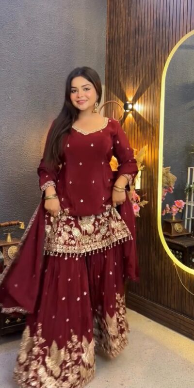 VLM 355 Maroon Chinon Silk Salwar Suit with Embroidery Work & Sequins Work. Get it for ₹2399. Delivery 4-6 Working Days. Shop now. | Jump Suits, Salwar suit, Casual Suits, Creative suits, Designer Suits, Palazzo Suits, Party Wear Suits, Patiala Suits, Straight Suits