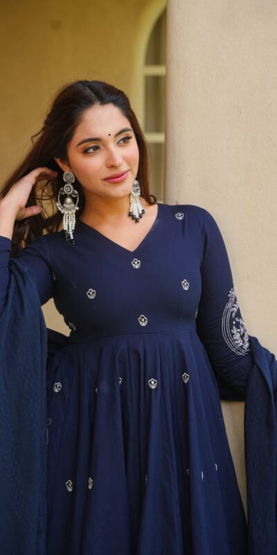 NF 1288 Navy Blue Colour Roman Silk Salwar Suit with Embroidery Work. Best Price ₹2399. Delivery 4-6 Working Days. Online Shop now. | Anarkali Suits, Bollywood Anarkali, Creative-Anarkali, Designer Anarkali, Embroidered Anarkali, Party Wear Anarkali