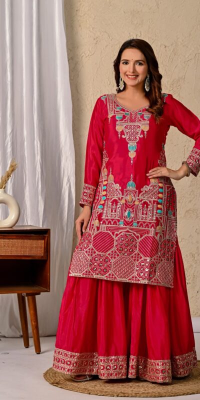 ND 5047 Red Chinon Silk Salwar Suit with Embroidery Work & Sequins Work. Get it for ₹2399. Delivery 4-6 Working Days. Shop now. | Jump Suits, Salwar suit, Casual Suits, Creative suits, Designer Suits, Palazzo Suits, Party Wear Suits, Patiala Suits, Straight Suits