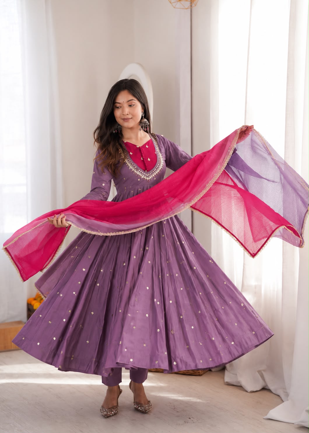 ZF 5023 Lavender Roman Silk Gown with Mirror Work & Embroidery Work. Special Price ₹2099. Delivery 4-6 Working Days. Shop now. | Gowns, Bollywood Gowns, Creative Gowns, Designer Gowns, Embroidered Gowns, Party Wear Gowns