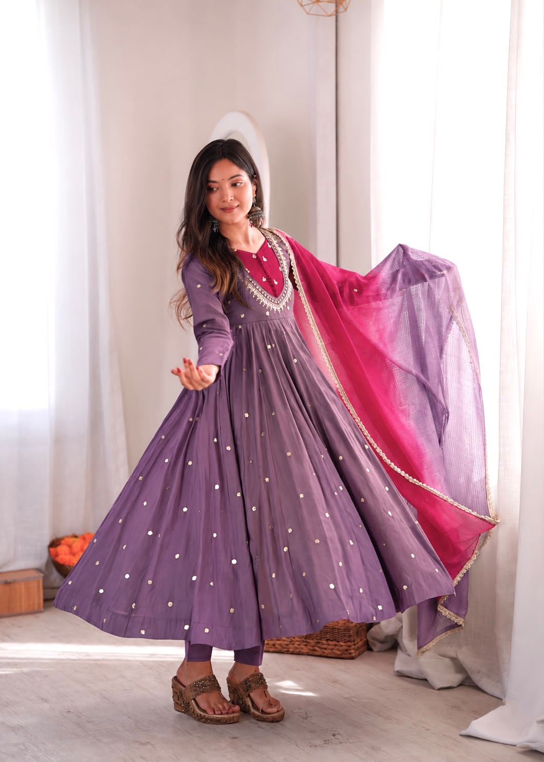 ZF 5023 Lavender Roman Silk Gown with Mirror Work & Embroidery Work. Special Price ₹2099. Delivery 4-6 Working Days. Shop now. | Gowns, Bollywood Gowns, Creative Gowns, Designer Gowns, Embroidered Gowns, Party Wear Gowns