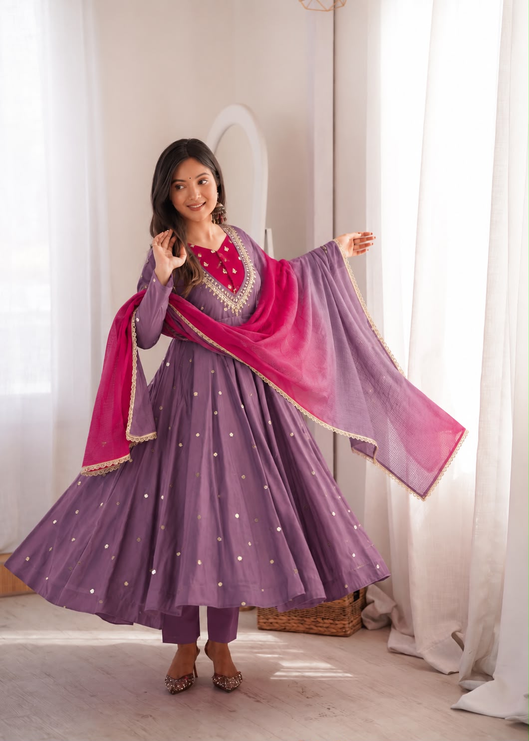 ZF 5023 Lavender Roman Silk Gown with Mirror Work & Embroidery Work. Special Price ₹2099. Delivery 4-6 Working Days. Shop now. | Gowns, Bollywood Gowns, Creative Gowns, Designer Gowns, Embroidered Gowns, Party Wear Gowns