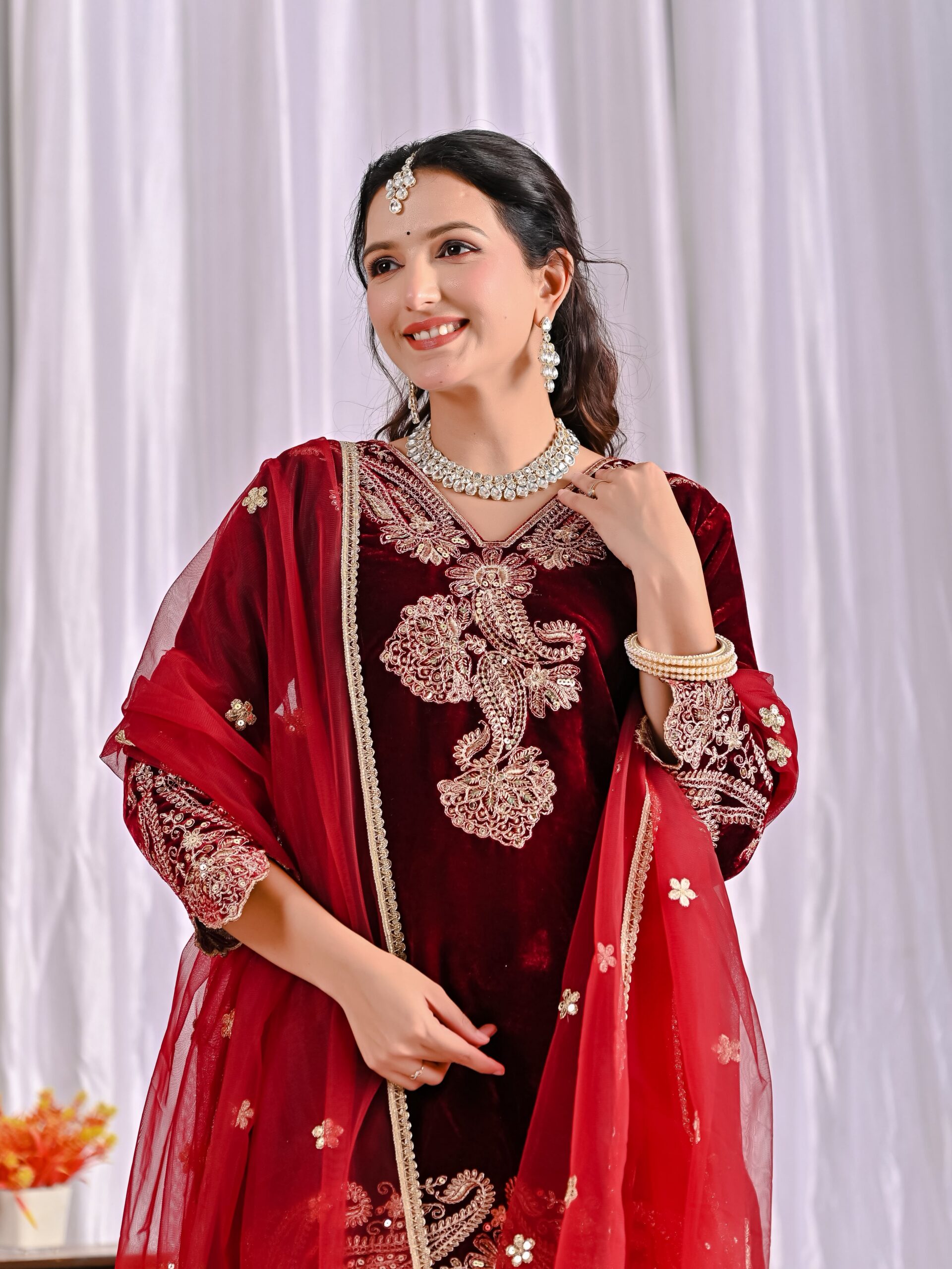 NF 1261 Maroon Viscose Velvet Salwar Suit with Embroidery Work & Lace Work. Grab it for ₹2249. Delivery 4-6 Working Days. Shop now. | Jump Suits, Salwar suit, Casual Suits, Creative suits, Designer Suits, Palazzo Suits, Party Wear Suits, Patiala Suits, Straight Suits