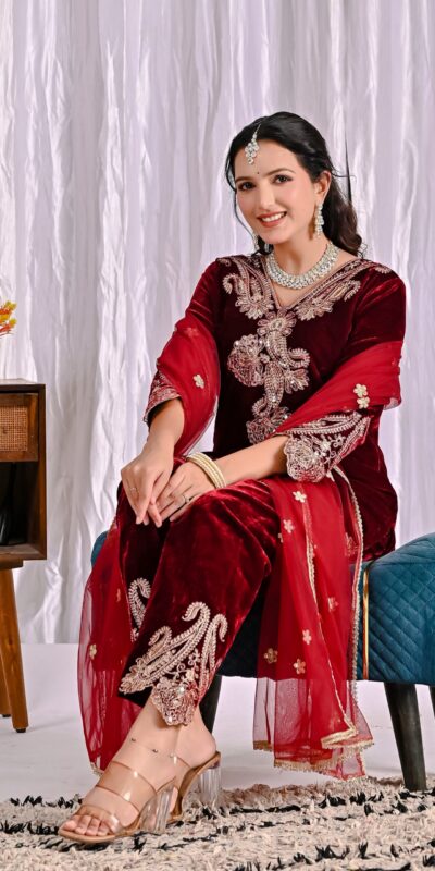 NF 1261 Maroon Viscose Velvet Salwar Suit with Embroidery Work & Lace Work. Grab it for ₹2249. Delivery 4-6 Working Days. Shop now. | Jump Suits, Salwar suit, Casual Suits, Creative suits, Designer Suits, Palazzo Suits, Party Wear Suits, Patiala Suits, Straight Suits