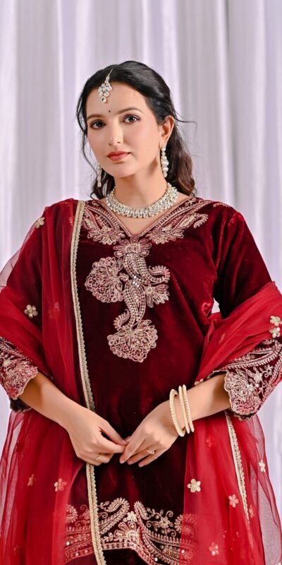 NF 1261 Maroon Viscose Velvet Salwar Suit with Embroidery Work & Lace Work. Grab it for ₹2249. Delivery 4-6 Working Days. Shop now. | Jump Suits, Salwar suit, Casual Suits, Creative suits, Designer Suits, Palazzo Suits, Party Wear Suits, Patiala Suits, Straight Suits