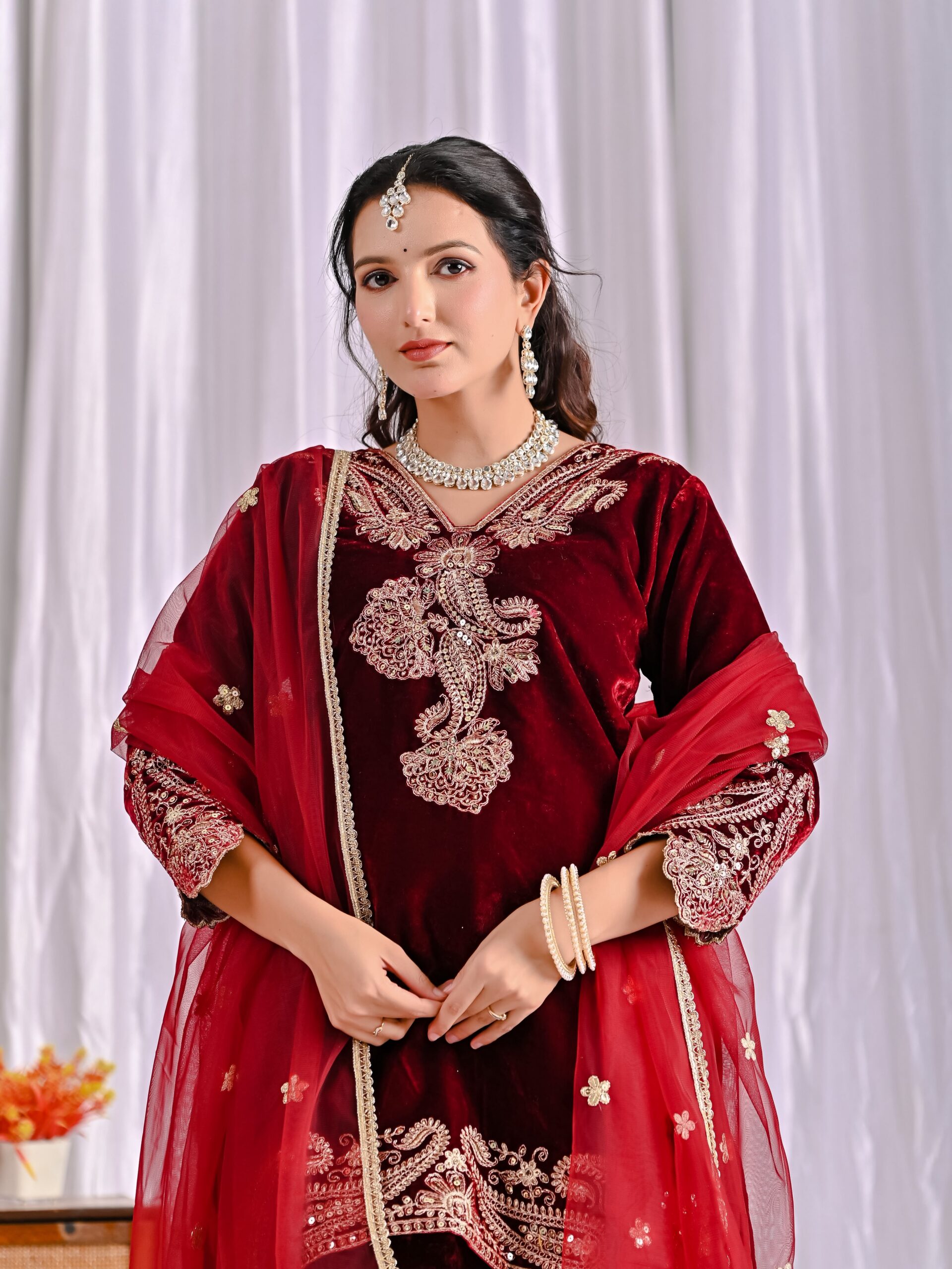 NF 1261 Maroon Viscose Velvet Salwar Suit with Embroidery Work & Lace Work. Grab it for ₹2249. Delivery 4-6 Working Days. Shop now. | Jump Suits, Salwar suit, Casual Suits, Creative suits, Designer Suits, Palazzo Suits, Party Wear Suits, Patiala Suits, Straight Suits