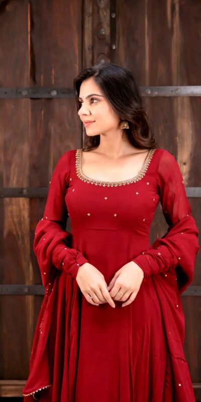 KD 1653 Red Faux Georgette Salwar Suit with Lace Work & Digital Print. Introductory Price ₹2349. Delivery 4-6 Working Days. Shop now. | Anarkali Suits, Bollywood Anarkali, Creative-Anarkali, Designer Anarkali, Embroidered Anarkali, Party Wear Anarkali