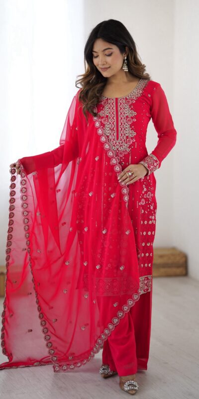 SP 37 Pink Faux Georgette Salwar Suit with Mirror Work & Embroidery Work. Get it for ₹1999. Delivery 4-6 Working Days. Shop now. | Jump Suits, Salwar suit, Casual Suits, Creative suits, Designer Suits, Palazzo Suits, Party Wear Suits, Patiala Suits, Straight Suits
