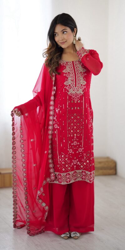 SP 37 Pink Faux Georgette Salwar Suit with Mirror Work & Embroidery Work. Get it for ₹1999. Delivery 4-6 Working Days. Shop now. | Jump Suits, Salwar suit, Casual Suits, Creative suits, Designer Suits, Palazzo Suits, Party Wear Suits, Patiala Suits, Straight Suits
