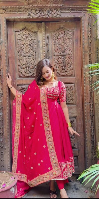 NF 1276 Pink in Color Natural Crepe Embroidery Work Anarkali Suit . Affordable Price ₹3049. Delivery 4-6 Working Days. Shop now. | Anarkali Suits, Bollywood Anarkali, Creative-Anarkali, Designer Anarkali, Embroidered Anarkali, Party Wear Anarkali