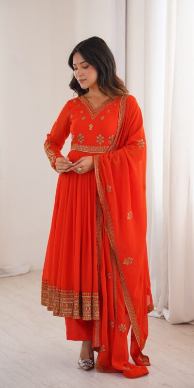 SP 104 Red| Faux Georgette Salwar Suit with Lace Work & Digital Print. Introductory Price ₹2799. Delivery 4-6 Working Days. Shop now. | Anarkali Suits, Bollywood Anarkali, Creative-Anarkali, Designer Anarkali, Embroidered Anarkali, Party Wear Anarkali