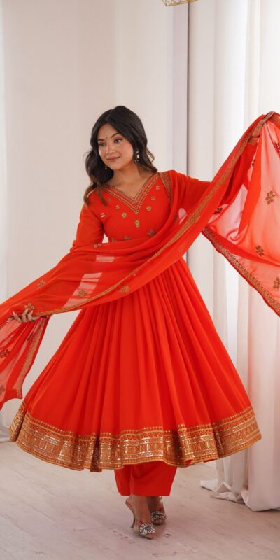 SP 104 Red| Faux Georgette Salwar Suit with Lace Work & Digital Print. Introductory Price ₹2799. Delivery 4-6 Working Days. Shop now. | Anarkali Suits, Bollywood Anarkali, Creative-Anarkali, Designer Anarkali, Embroidered Anarkali, Party Wear Anarkali