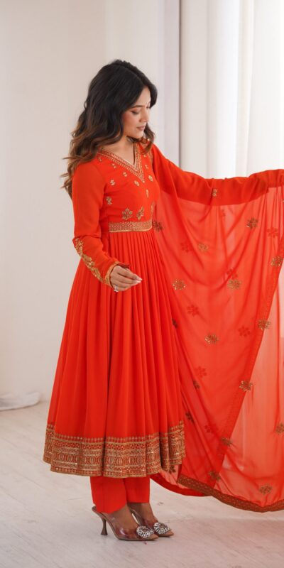 SP 104 Red| Faux Georgette Salwar Suit with Lace Work & Digital Print. Introductory Price ₹2799. Delivery 4-6 Working Days. Shop now. | Anarkali Suits, Bollywood Anarkali, Creative-Anarkali, Designer Anarkali, Embroidered Anarkali, Party Wear Anarkali