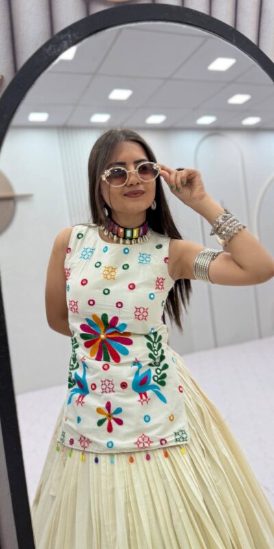 PC 594 White Khadi Cotton Lehenga Choli with Bandhej Print & Mirror Work. Festive Deal ₹2799. Delivery 4-6 Working Days. Shop now. | Lehenga, Bollywood Lehenga, Creative Lehenga, Designer Lehenga, Embroidered Lehenga, Party Wear Lehenga