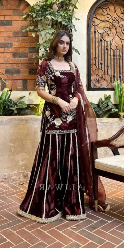 MD 3028 Maroon Viscose Velvet Salwar Suit with Embroidery Work & Lace Work. Grab it for ₹2349. Delivery 4-6 Working Days. Shop now. | Jump Suits, Salwar suit, Casual Suits, Creative suits, Designer Suits, Palazzo Suits, Party Wear Suits, Patiala Suits, Straight Suits