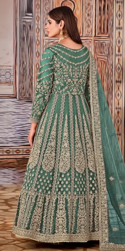 FC 2701 Sea Green Sequins Work & Embroidery Work Salwar Suitin Peach Butterfly Net. Grab it for ₹3149. Delivery 4-6 Working Days. Shop now. | Jump Suits, Salwar suit, Casual Suits, Creative suits, Designer Suits, Palazzo Suits, Party Wear Suits, Patiala Suits, Straight Suits