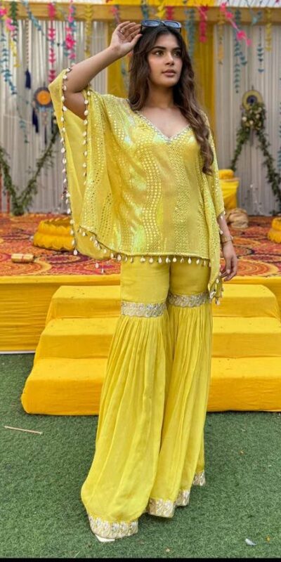 ST 205 Yellow Faux Georgette Salwar Suit with Embroidery Work. Available at ₹2199 only. Delivery 4-6 Working Days. Shop now. | Jump Suits, Salwar suit, Casual Suits, Creative suits, Designer Suits, Palazzo Suits, Party Wear Suits, Patiala Suits, Straight Suits