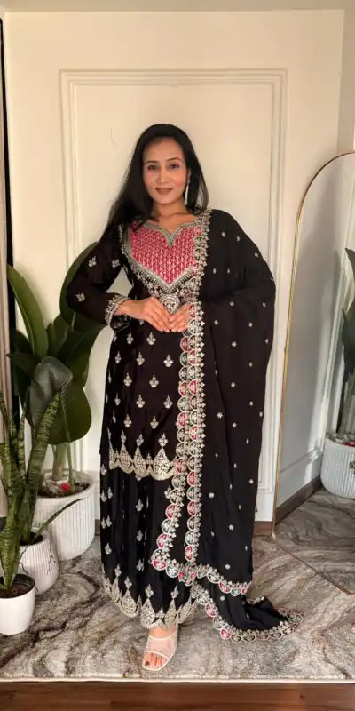Aglow Black Chinon Embroider Work Salwar Suit | Jump Suits, Salwar suit, Casual Suits, Creative suits, Designer Suits, Palazzo Suits, Party Wear Suits, Patiala Suits, Straight Suits