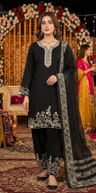 LG 2107 Black Rayon Salwar Suit with Embroidery Work & Mirror Work. Grab it for ₹1999. Delivery 4-6 Working Days. Shop now. | Jump Suits, Salwar suit, Casual Suits, Creative suits, Designer Suits, Palazzo Suits, Party Wear Suits, Patiala Suits, Straight Suits