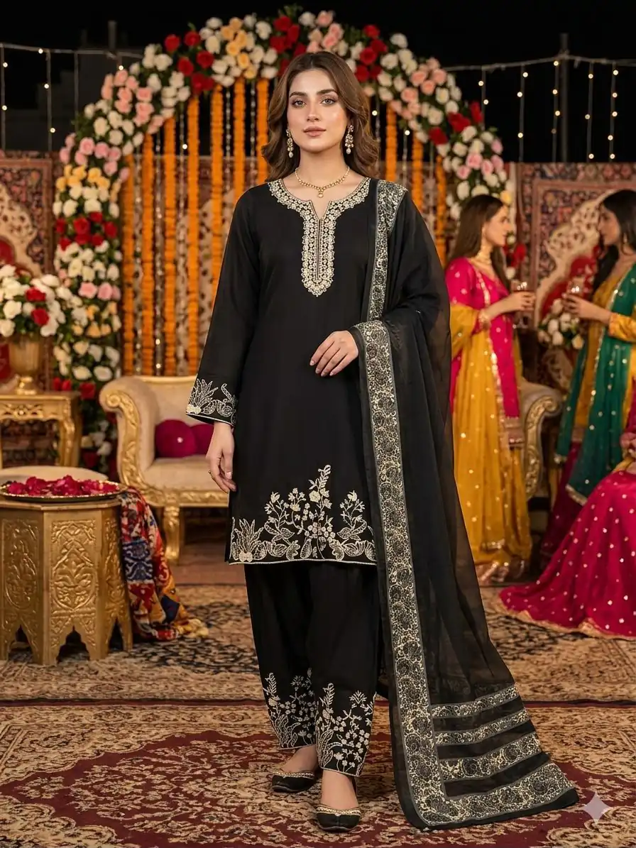 LG 2107 Black Rayon Salwar Suit with Embroidery Work & Mirror Work. Grab it for ₹1999. Delivery 4-6 Working Days. Shop now. | Jump Suits, Salwar suit, Casual Suits, Creative suits, Designer Suits, Palazzo Suits, Party Wear Suits, Patiala Suits, Straight Suits
