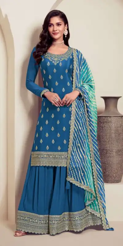 Aglow Blue Viscous Chinon Embroider Work Salwar Suit | Jump Suits, Salwar suit, Casual Suits, Creative suits, Designer Suits, Palazzo Suits, Party Wear Suits, Patiala Suits, Straight Suits