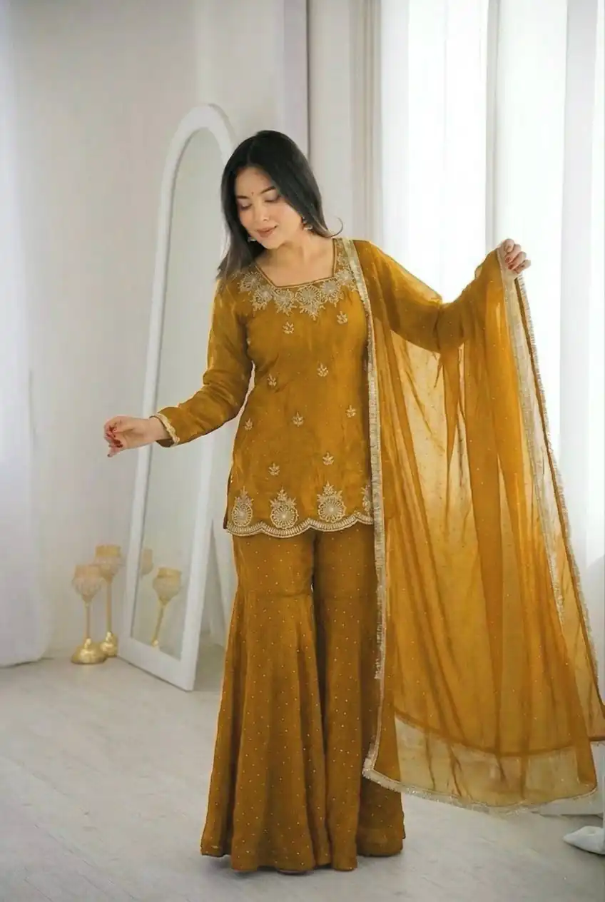 ZSR 3166 Mustered Color Fendy Silk With Embroidery Work Salwar Suit. Get it for ₹2149. Delivery 4-6 Working Days. Online Shop now. | Jump Suits, Salwar suit, Casual Suits, Creative suits, Designer Suits, Palazzo Suits, Party Wear Suits, Patiala Suits, Straight Suits