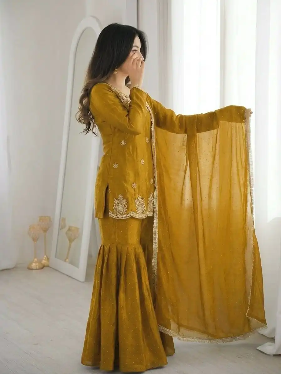 ZSR 3166 Mustered Color Fendy Silk With Embroidery Work Salwar Suit. Get it for ₹2149. Delivery 4-6 Working Days. Online Shop now. | Jump Suits, Salwar suit, Casual Suits, Creative suits, Designer Suits, Palazzo Suits, Party Wear Suits, Patiala Suits, Straight Suits