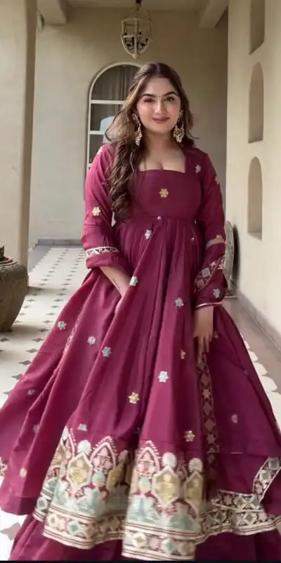 MD 3097 Red Color Natural Crep Anarkali Suit with Embroidery Work. Exclusive Offer ₹2649. Delivery 4-6 Working Days. Shop now. | Anarkali Suits, Bollywood Anarkali, Creative-Anarkali, Designer Anarkali, Embroidered Anarkali, Party Wear Anarkali