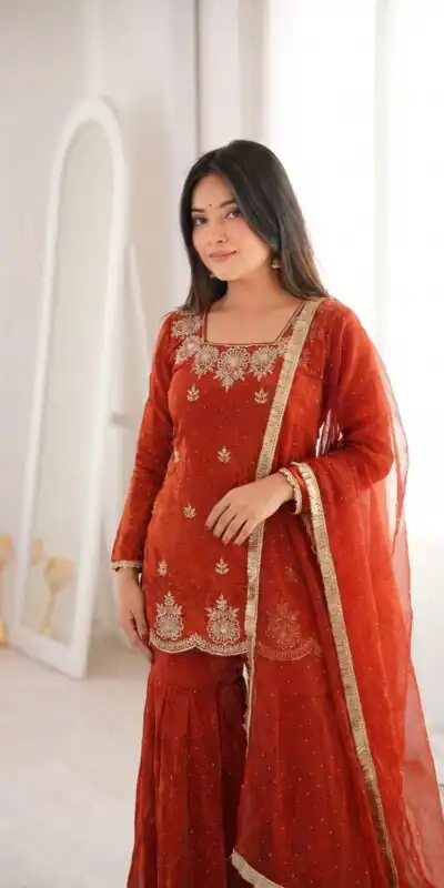 ZSR 3166 Rust Color Fendy Silk With Embroidery Work Salwar Suit. Get it for ₹2149. Delivery 4-6 Working Days. Online Shop now. | Jump Suits, Salwar suit, Casual Suits, Creative suits, Designer Suits, Palazzo Suits, Party Wear Suits, Patiala Suits, Straight Suits