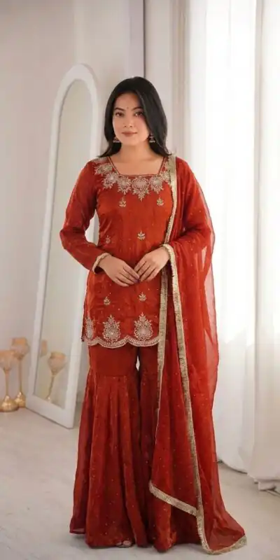 ZSR 3166 Rust Color Fendy Silk With Embroidery Work Salwar Suit. Get it for ₹2149. Delivery 4-6 Working Days. Online Shop now. | Jump Suits, Salwar suit, Casual Suits, Creative suits, Designer Suits, Palazzo Suits, Party Wear Suits, Patiala Suits, Straight Suits