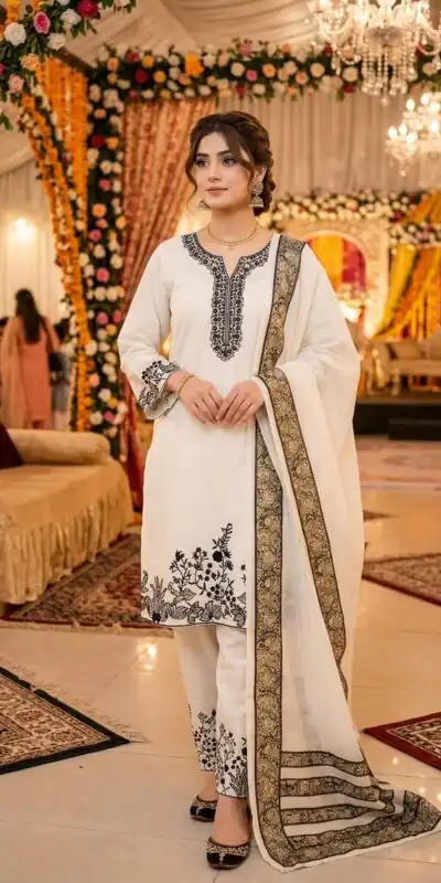LG 2107 White Rayon Salwar Suit with Embroidery Work & Mirror Work. Grab it for ₹1999. Delivery 4-6 Working Days. Shop now. | Jump Suits, Salwar suit, Casual Suits, Creative suits, Designer Suits, Palazzo Suits, Party Wear Suits, Patiala Suits, Straight Suits