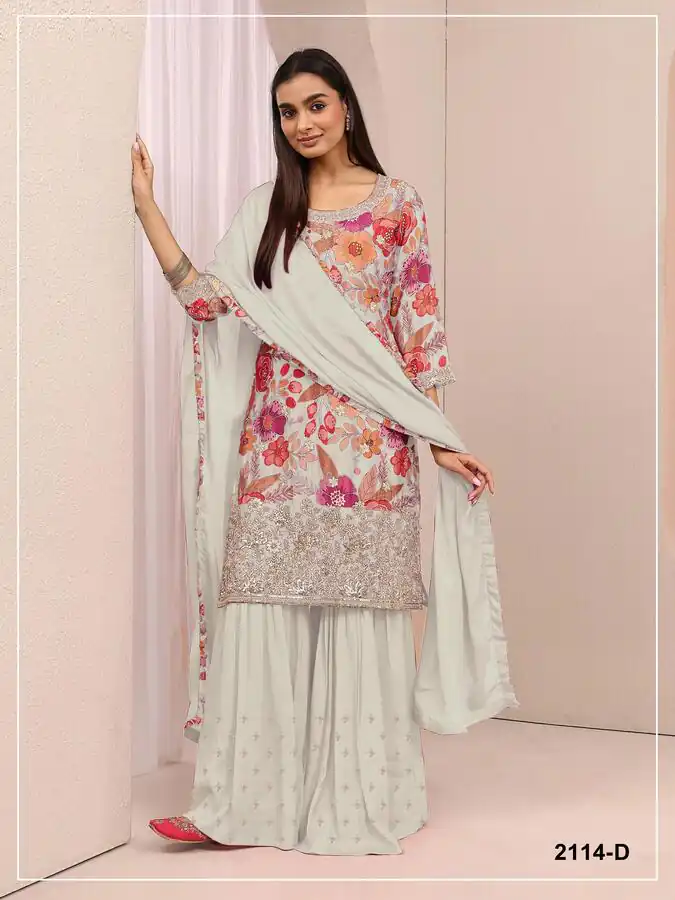 FC 2114 White Chinon Salwar Suit with Embroidery Work & Digital Print. Festive Deal ₹2449. Delivery 4-6 Working Days. Shop now. | Jump Suits, Salwar suit, Casual Suits, Creative suits, Designer Suits, Palazzo Suits, Party Wear Suits, Patiala Suits, Straight Suits