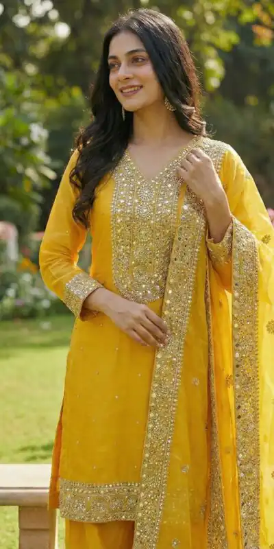 Alluring Yellow Fendy Silk Sequence Work Salwar Suit | Jump Suits, Salwar suit, Casual Suits, Creative suits, Designer Suits, Palazzo Suits, Party Wear Suits, Patiala Suits, Straight Suits