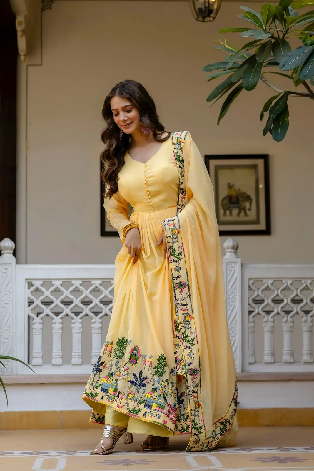 Alluring Yellow Georgette Embroider Work Gown | Gowns, Bollywood Gowns, Creative Gowns, Designer Gowns, Embroidered Gowns, Party Wear Gowns