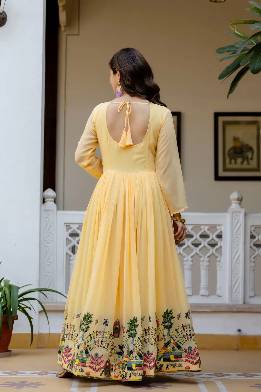 Alluring Yellow Georgette Embroider Work Gown | Gowns, Bollywood Gowns, Creative Gowns, Designer Gowns, Embroidered Gowns, Party Wear Gowns