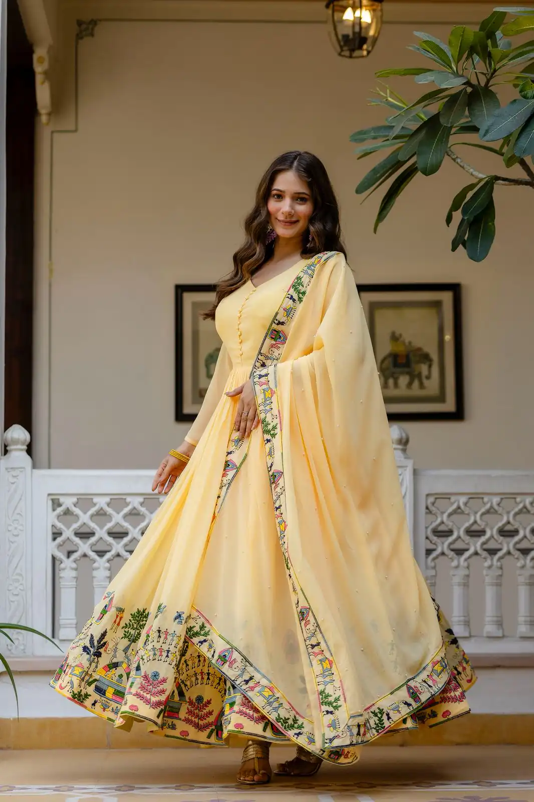 Alluring Yellow Georgette Embroider Work Gown | Gowns, Bollywood Gowns, Creative Gowns, Designer Gowns, Embroidered Gowns, Party Wear Gowns